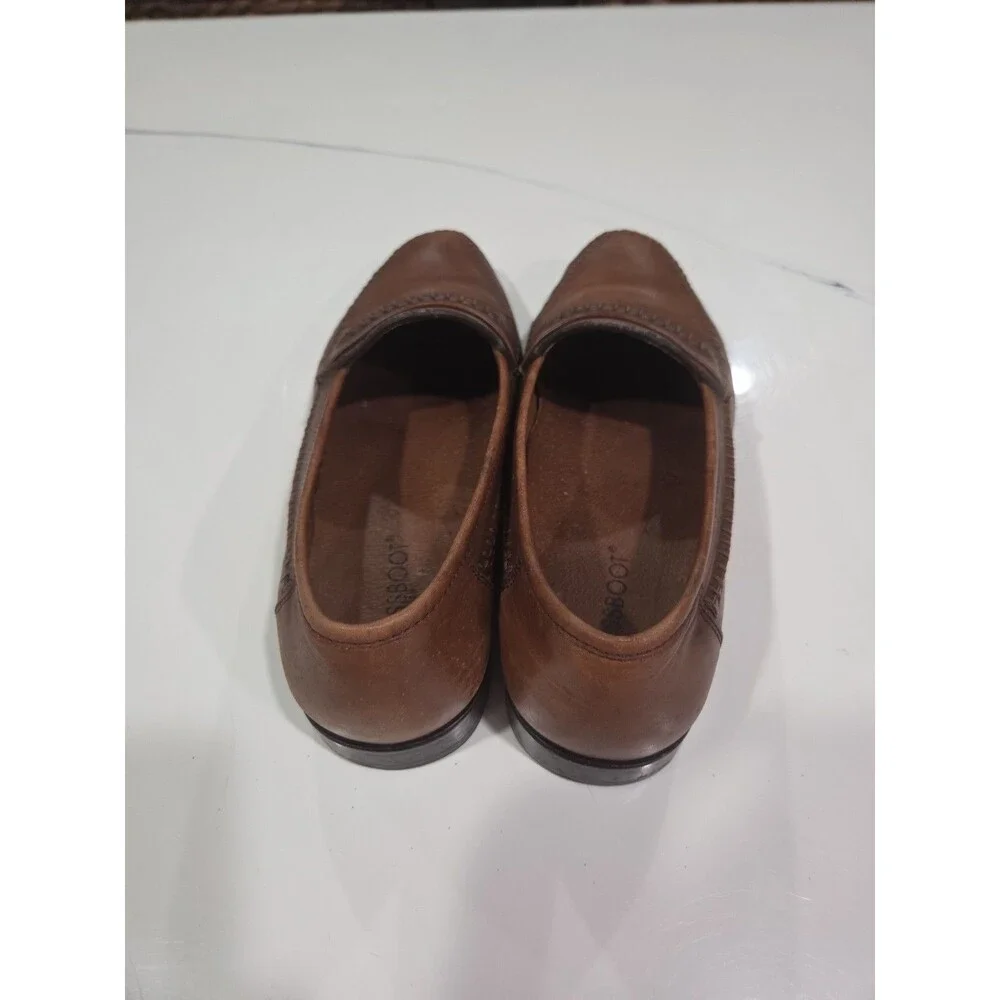 Brass Boot Men's 9.5 Cognac Brown Leather Slip On Braided Penny Loafers SB9